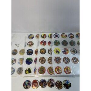 64 Vintage Metal Pog Slammers + Pogs 1990's  Indians Rare, Disney, Motion, Sport